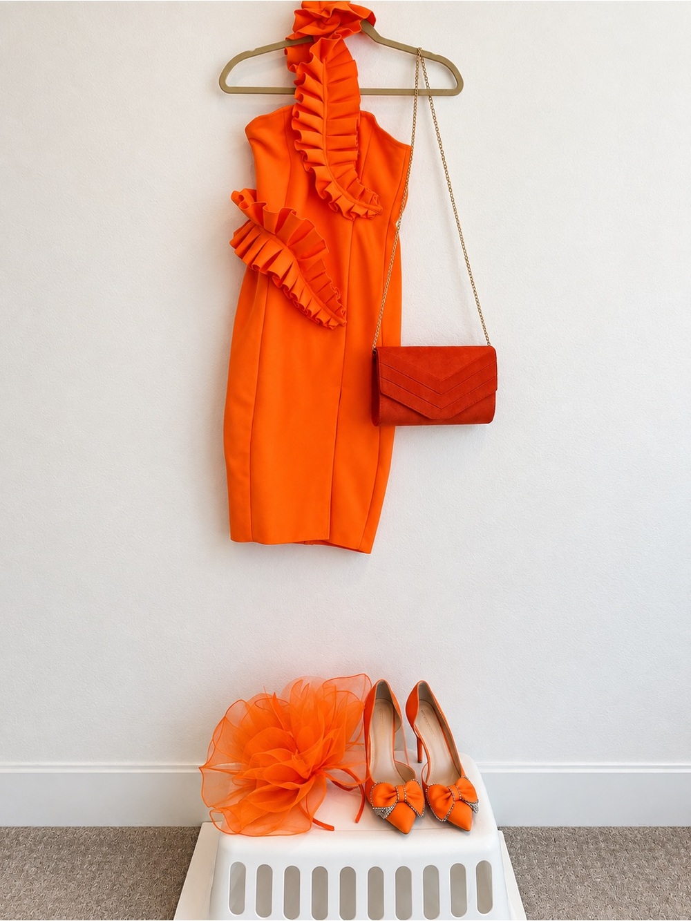 Vibrant Orange Ruffle One-Shoulder Dress